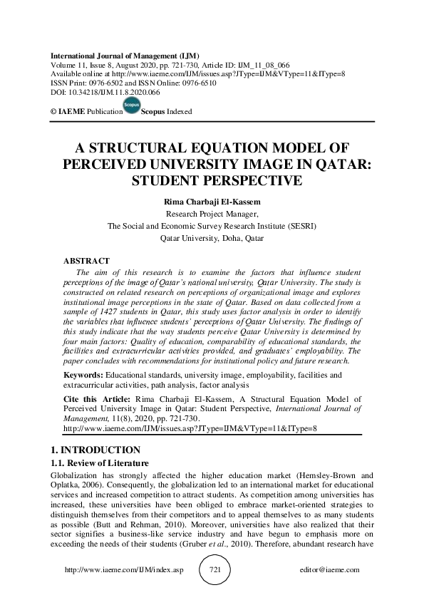 (PDF) A STRUCTURAL EQUATION MODEL OF PERCEIVED UNIVERSITY IMAGE IN ...