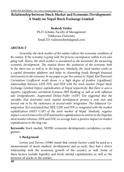 (PDF) Relationship between Stock Market and Economic Development: A ...