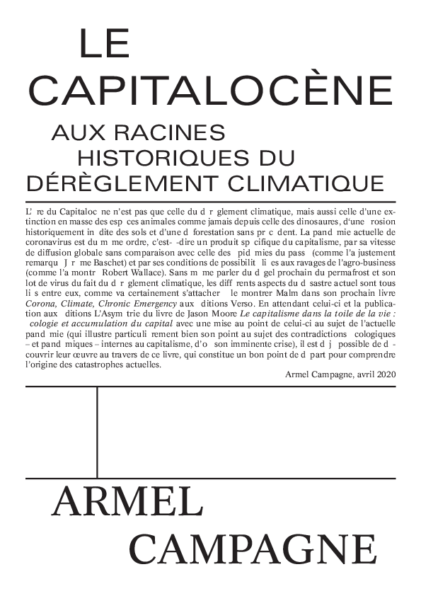 First page of “Le Capitalocène. Aux racines historiques du dérèglement climatique”