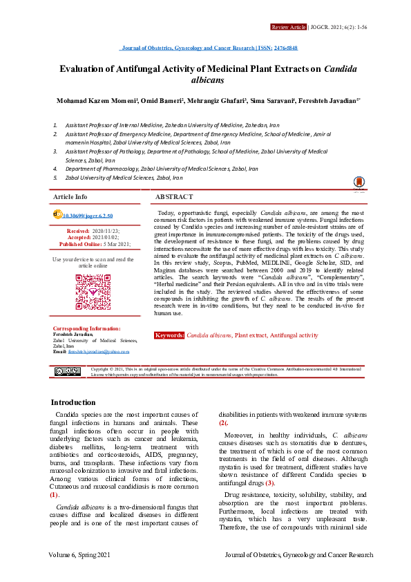 (DOC) Evaluation of Antifungal Activity of Medicinal Plant Extracts on ...
