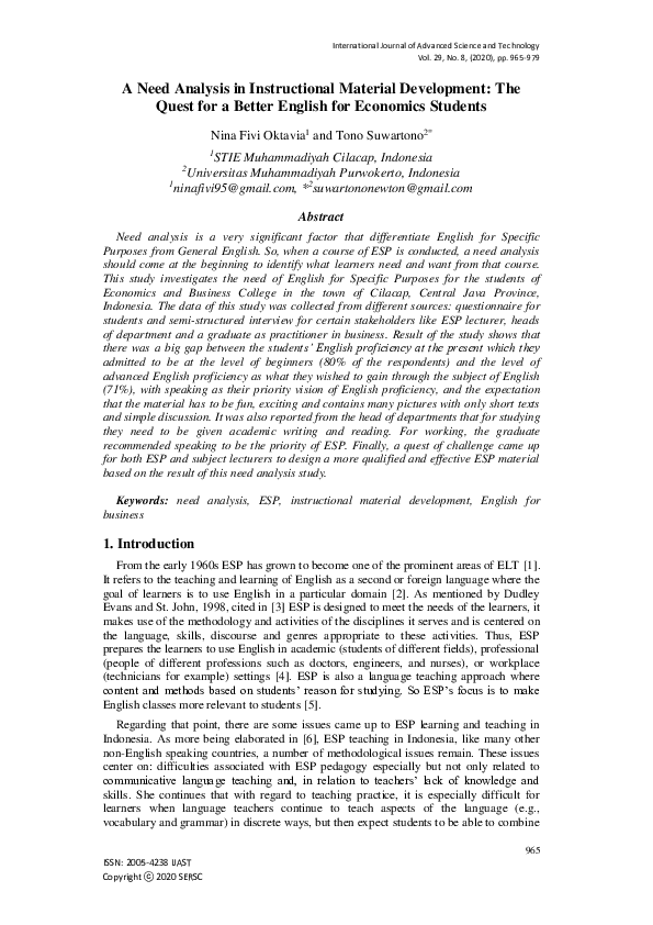(PDF) A Need Analysis in Instructional Material Development: The Quest ...