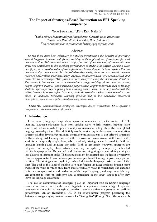 (PDF) The Impact of Strategies-Based Instruction on EFL Speaking Competence