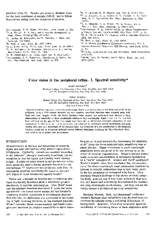 (PDF) Color vision in the peripheral retina. I. Spectral sensitivity