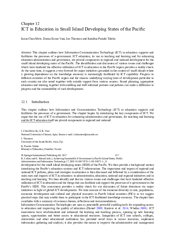 (DOC) Chapter 12 ICT in Education in Small Island Developing States of ...