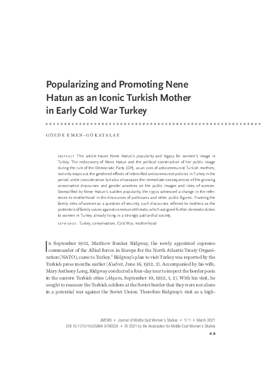 (PDF) Popularizing and Promoting Nene Hatun as an Iconic Turkish Mother