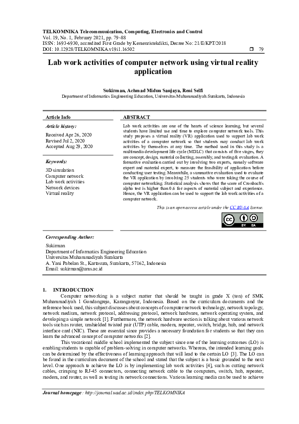 (PDF) Lab work activities of computer network using virtual reality ...