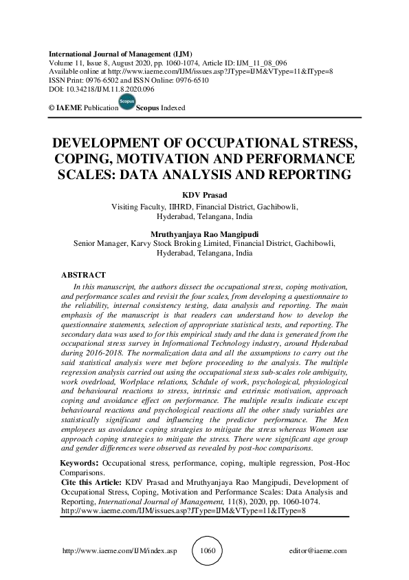 (PDF) DEVELOPMENT OF OCCUPATIONAL STRESS, COPING, MOTIVATION AND ...