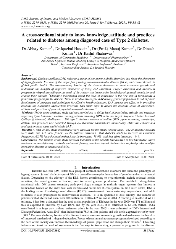 (PDF) A cross-sectional study to know knowledge, attitude and practices ...