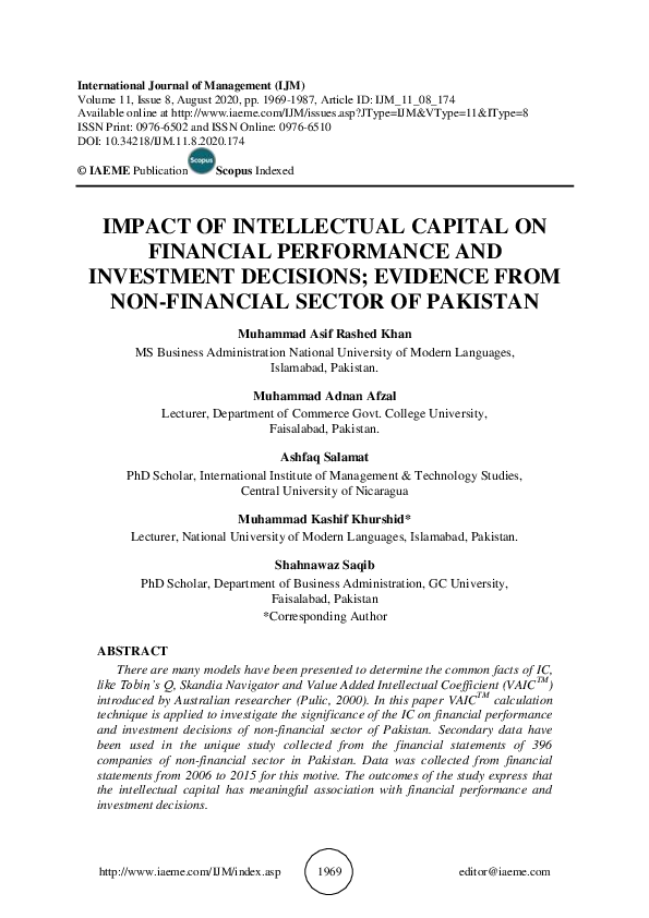 (PDF) IMPACT OF INTELLECTUAL CAPITAL ON FINANCIAL PERFORMANCE AND ...
