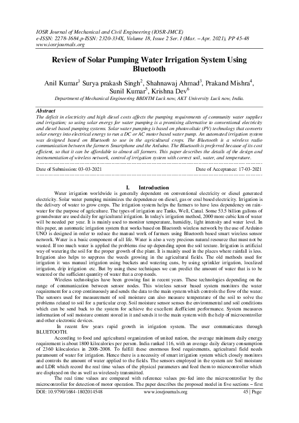 (PDF) Review of Solar Pumping Water Irrigation System Using Bluetooth