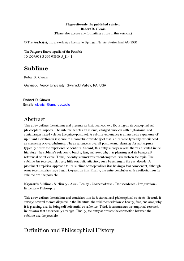 (DOC) "Sublime," in The Palgrave Encyclopedia of the Possible Robert
