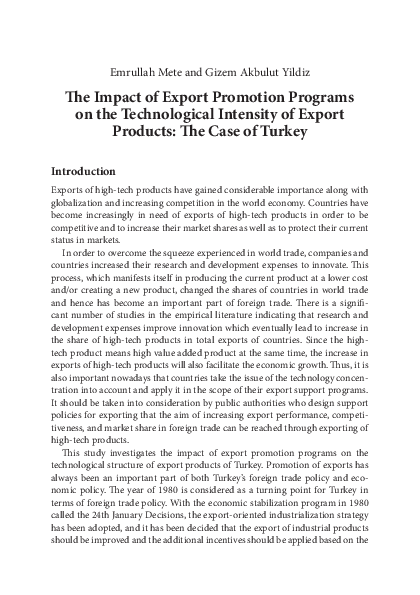 (PDF) The Impact of Export Promotion Programs on the Technological ...