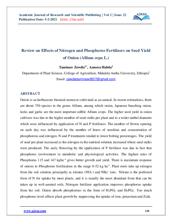 (PDF) Review on Effects of Nitrogen and Phosphorus Fertilizers on Seed ...