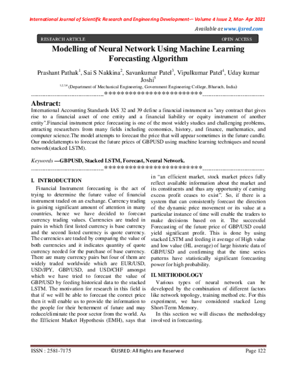 (PDF) Modelling of Neural Network Using Machine Learning Forecasting ...