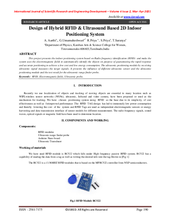 (PDF) Design of Hybrid RFID & Ultrasound Based 2D Indoor Positioning System