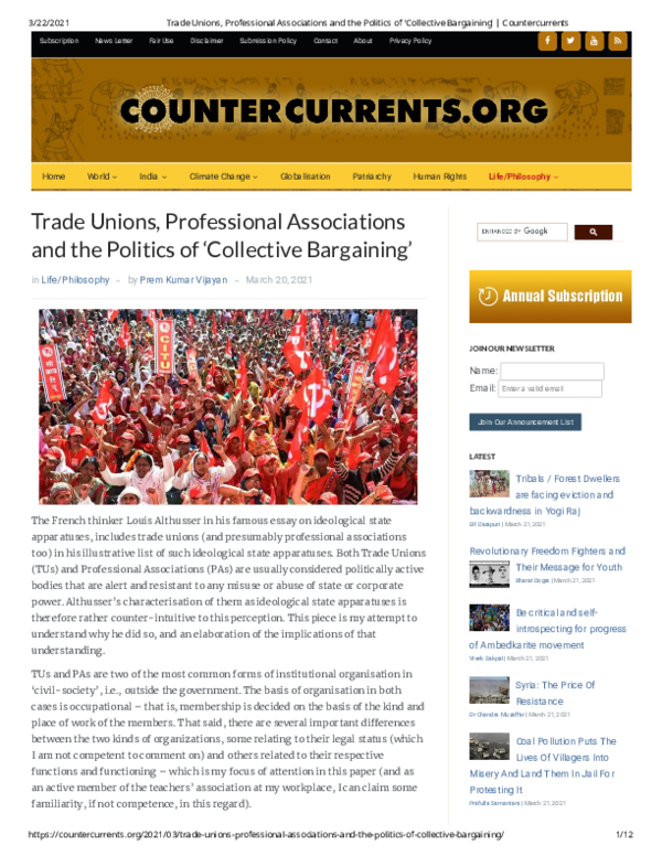 (PDF) Trade Unions Professional Associations and the Politics of ...