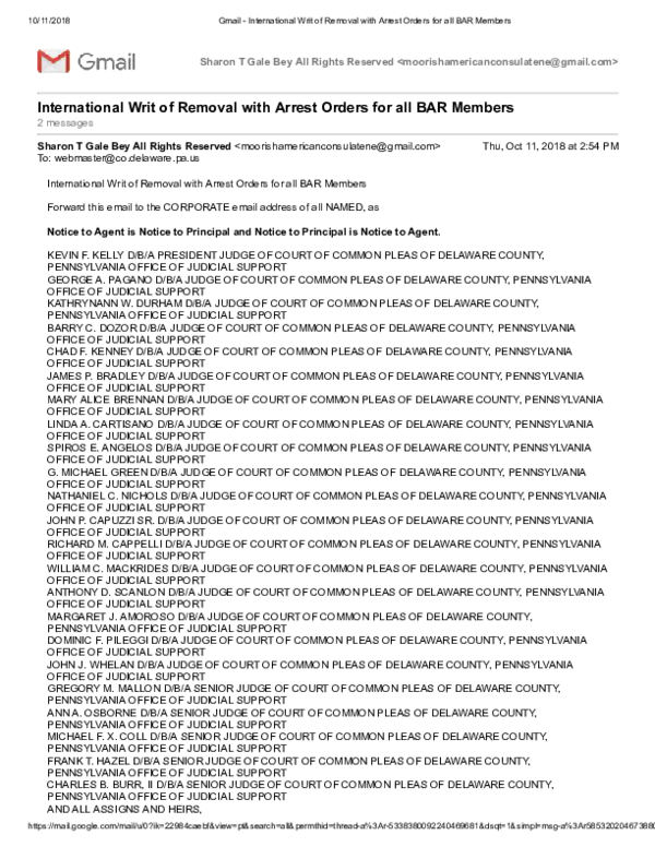 (PDF) International Writ of Removal with Arrest Orders for all BAR
