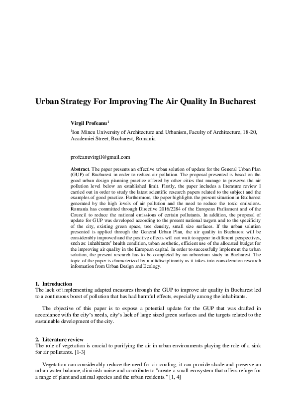 (PDF) Urban Strategy For Improving The Air Quality In Bucharest
