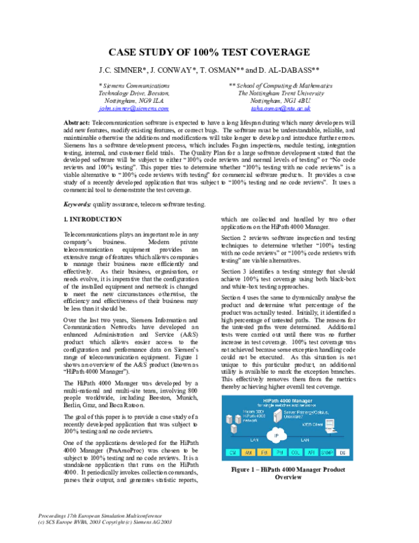 (PDF) Case Study of 100% Test Coverage