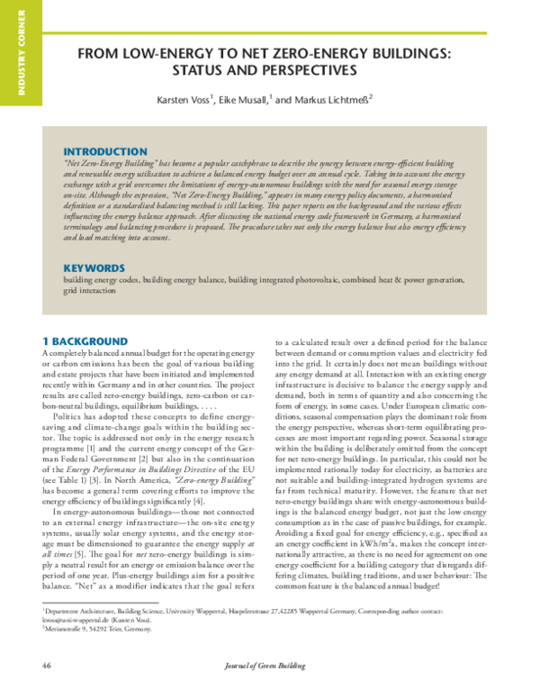Pdf From Low Energy To Net Zero Energy Buildings Status And Perspectives