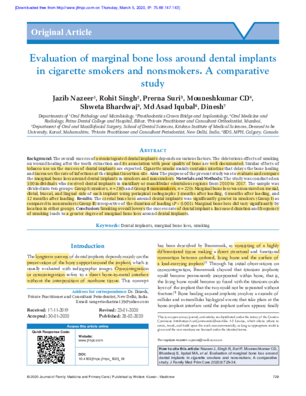 (PDF) Evaluation of marginal bone loss around dental implants in ...