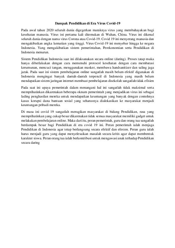 Dampak Pendidikan di Era Virus Covid converted