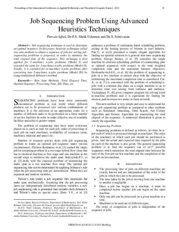 (PDF) Job Sequencing Problem using Advanced Heuristics Techniques