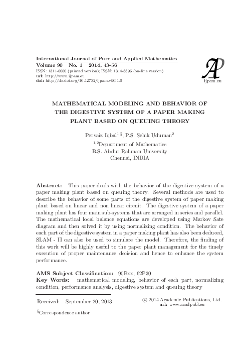 (PDF) P A MATHEMATICAL MODELING AND BEHAVIOR OF THE DIGESTIVE SYSTEM OF ...
