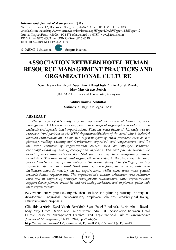 (PDF) ASSOCIATION BETWEEN HOTEL HUMAN RESOURCE MANAGEMENT PRACTICES AND ...