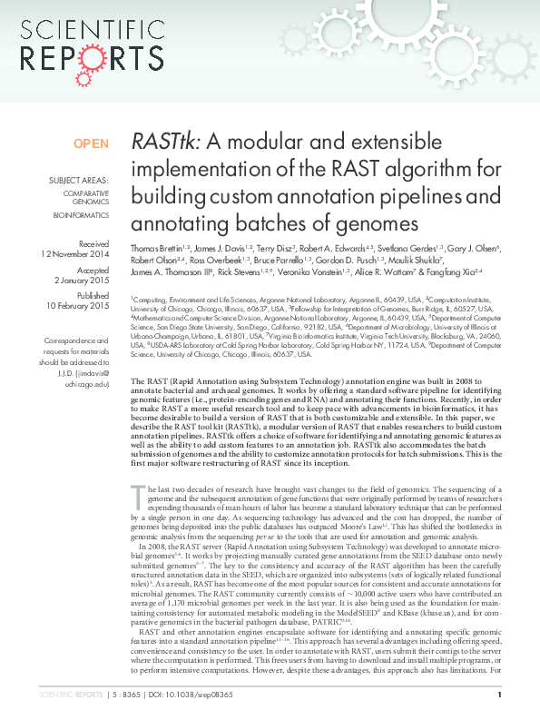 (PDF) RASTtk: A modular and extensible implementation of the RAST ...