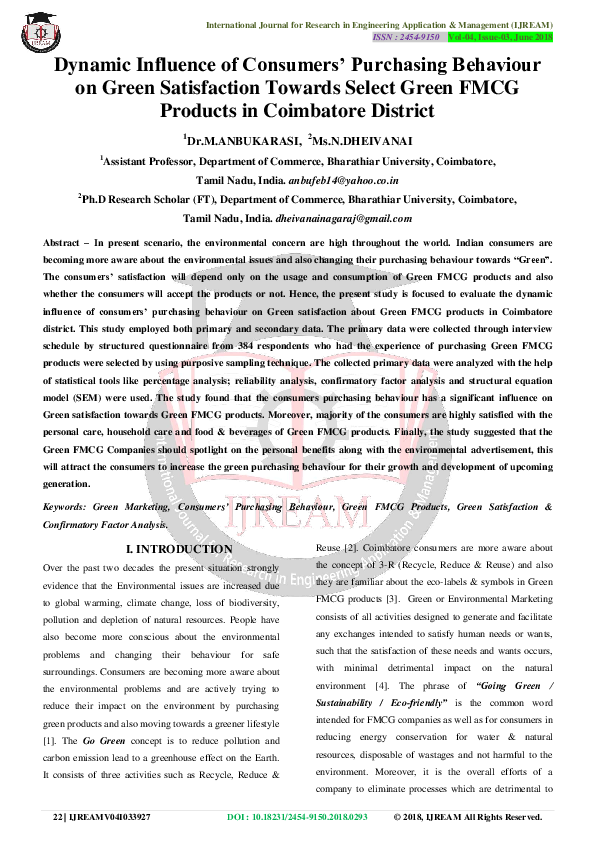 (PDF) Dynamic Influence of Consumers' Purchasing Behaviour on Green ...