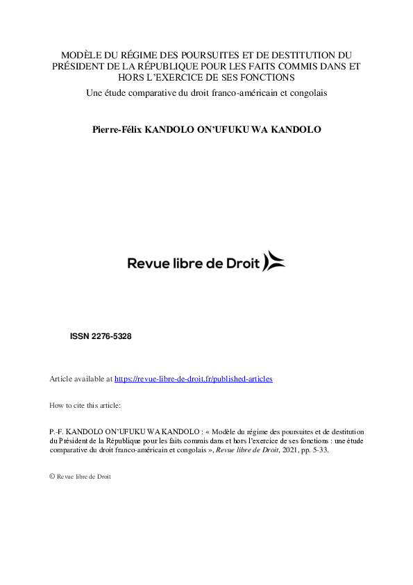 (PDF) Modèle du régime des poursuites et de destitution du Président de ...