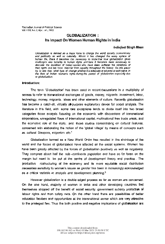 (PDF) GLOBALIZATION Its Impact On Women Human Rights in India Dr. Inder Mann Academia.edu