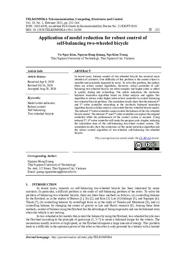 (PDF) Application of model reduction for robust control of self ...