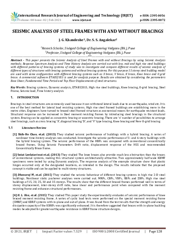 (PDF) IRJET- SEISMIC ANALYSIS OF STEEL FRAMES WITH AND WITHOUT BRACINGS