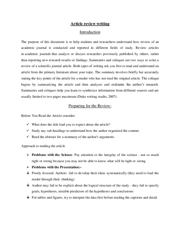 how to write article review format