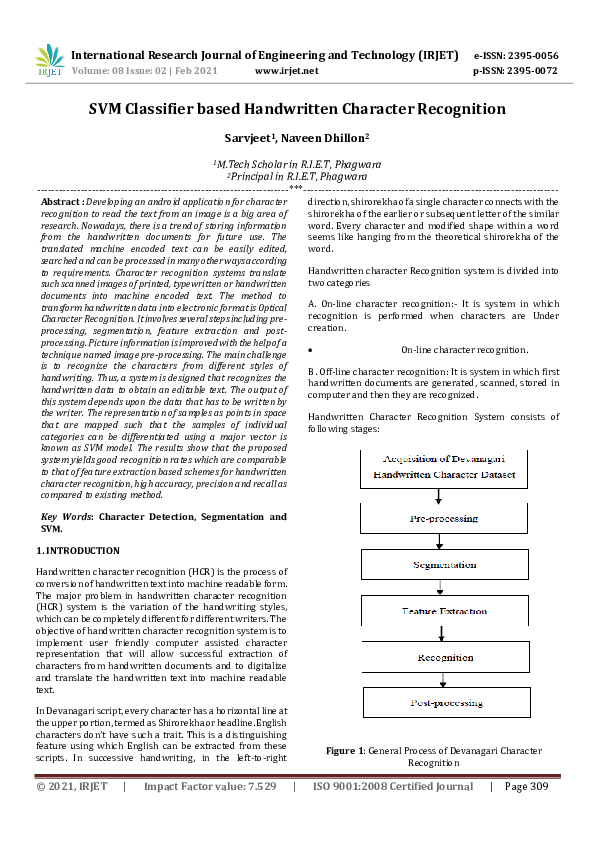 (PDF) IRJET- SVM Classifier based Handwritten Character Recognition