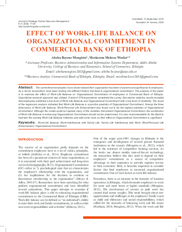  PDF Effect Of Work Life Balance On Organizational Commitment In Commercial Bank Of Ethiopia 