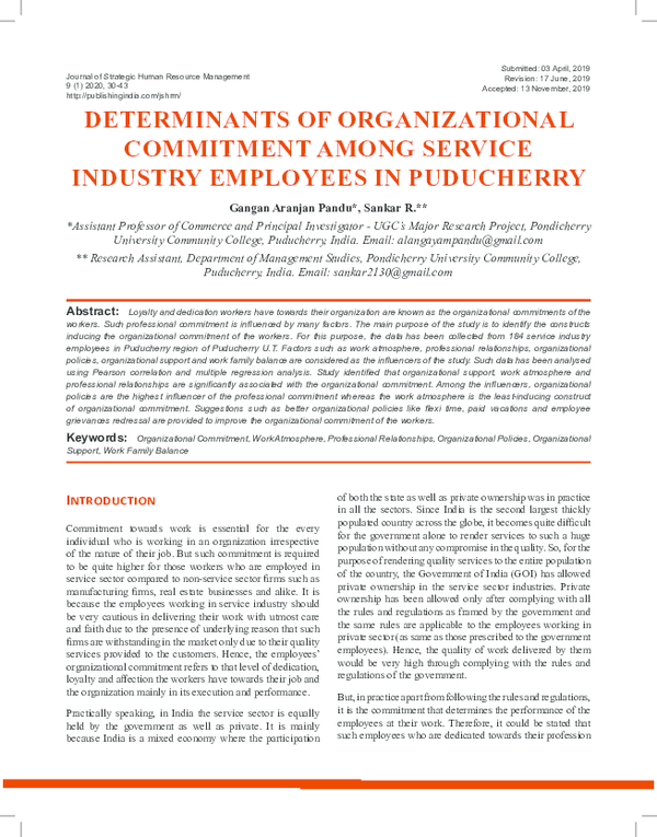 (PDF) Determinants of Organizational Commitment Among Service Industry ...