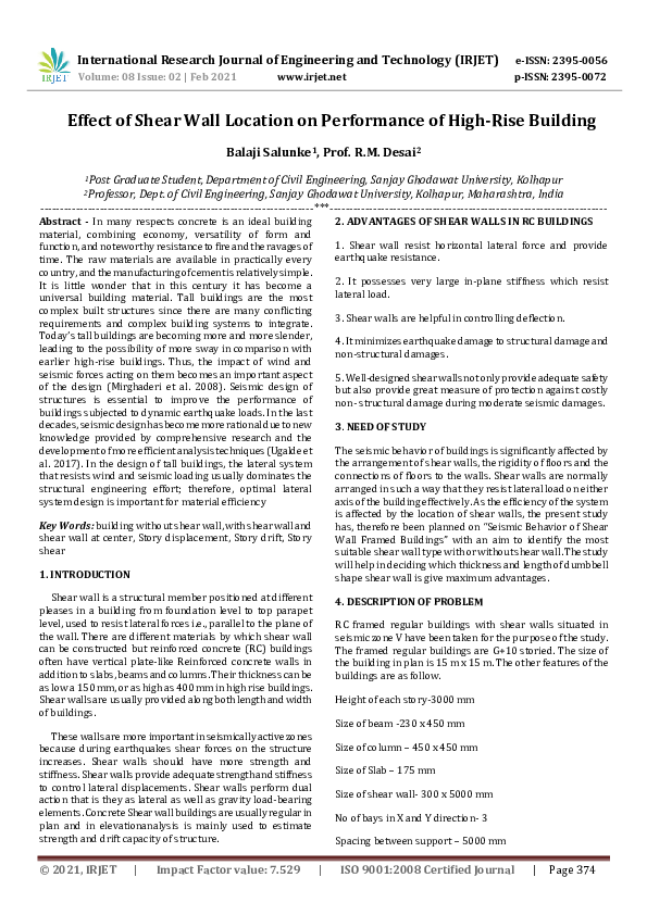 (PDF) IRJET- Effect of Shear Wall Location on Performance of High-Rise ...