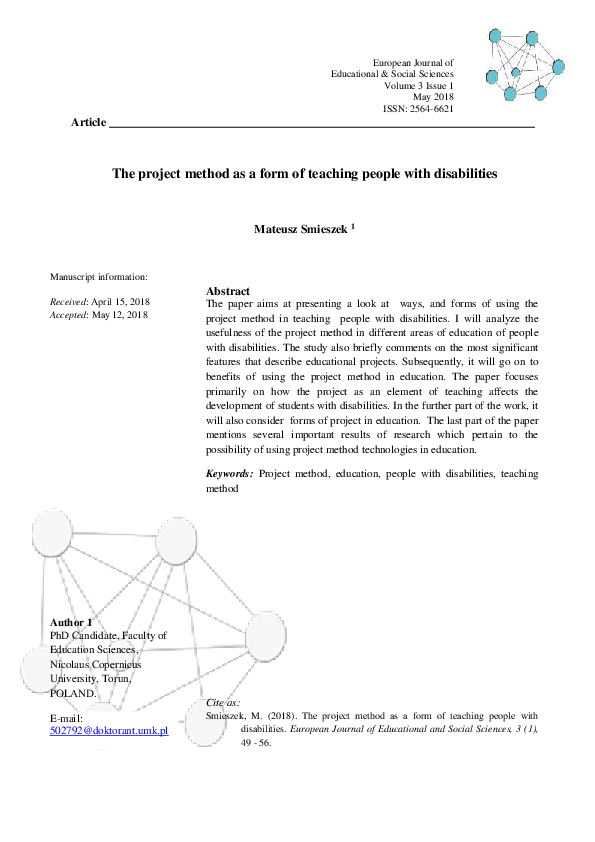 (PDF) The project method as a form of teaching people with disabilities
