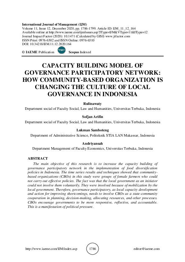(PDF) CAPACITY BUILDING MODEL OF GOVERNANCE PARTICIPATORY NETWORK: HOW ...