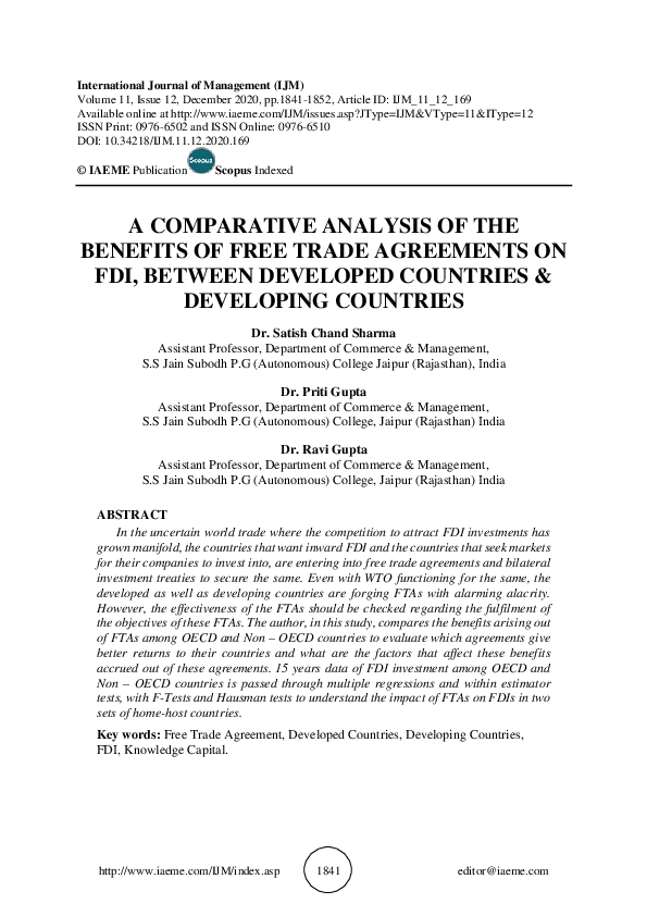 (PDF) A COMPARATIVE ANALYSIS OF THE BENEFITS OF FREE TRADE AGREEMENTS ...