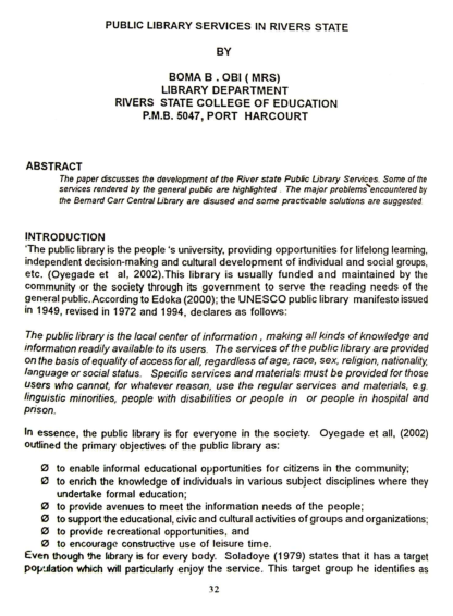 (PDF) PUBLIC LIBRARY SERVICES IN RIVERS STATE