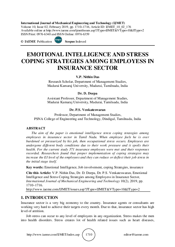 (PDF) EMOTIONAL INTELLIGENCE AND STRESS COPING STRATEGIES AMONG ...