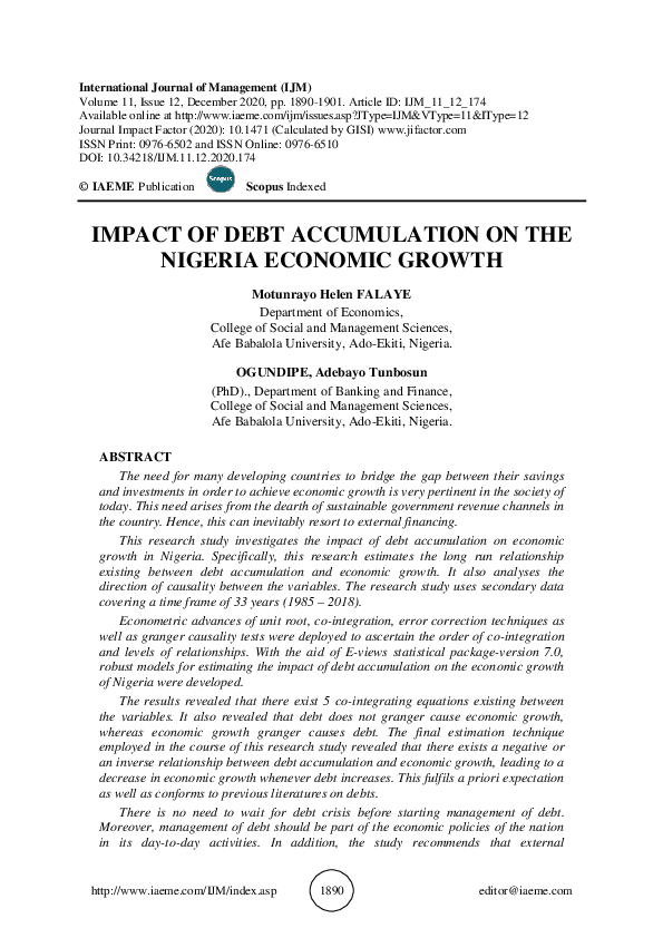 (PDF) IMPACT OF DEBT ACCUMULATION ON THE NIGERIA ECONOMIC GROWTH