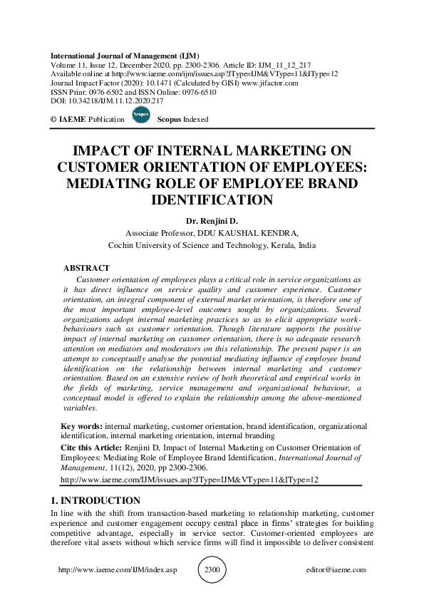 (PDF) IMPACT OF INTERNAL MARKETING ON CUSTOMER ORIENTATION OF EMPLOYEES ...