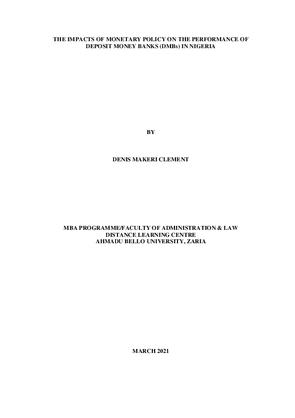 (PDF) THE IMPACTS OF MONETARY POLICY ON THE PERFORMANCE OF DEPOSIT ...