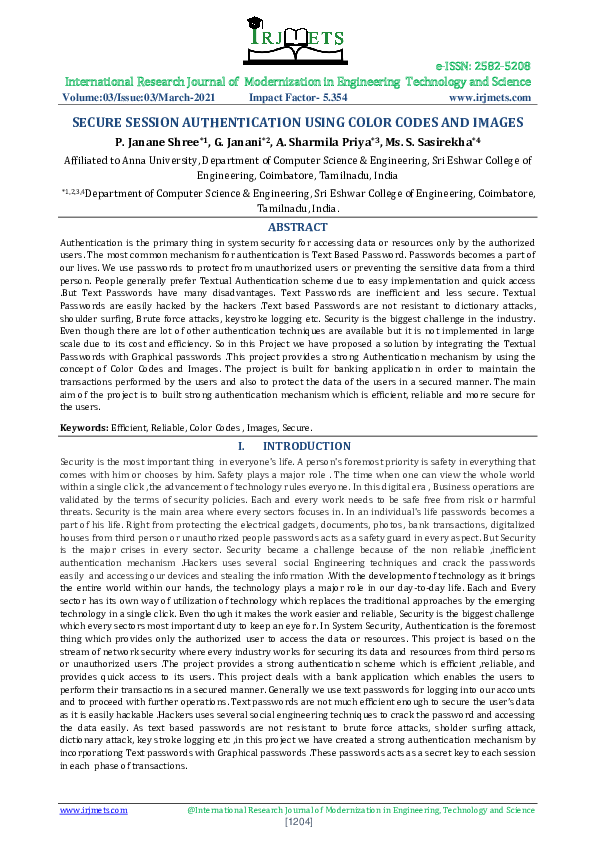 (PDF) SECURE SESSION AUTHENTICATION USING COLOR CODES AND IMAGES