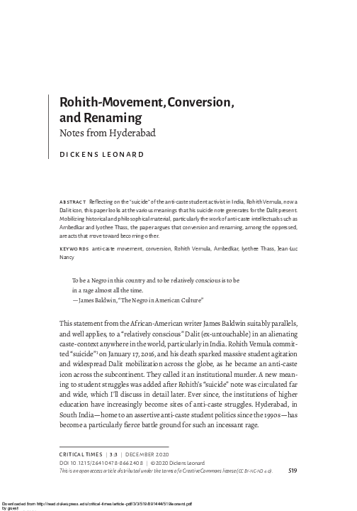 (PDF) Rohith-Movement, Conversion and Renaming (Critical Times 3.3, Dec ...